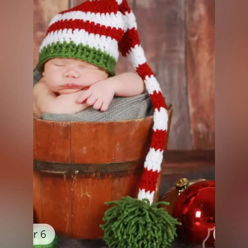 Handmade newborn baby elf long tail knit hat